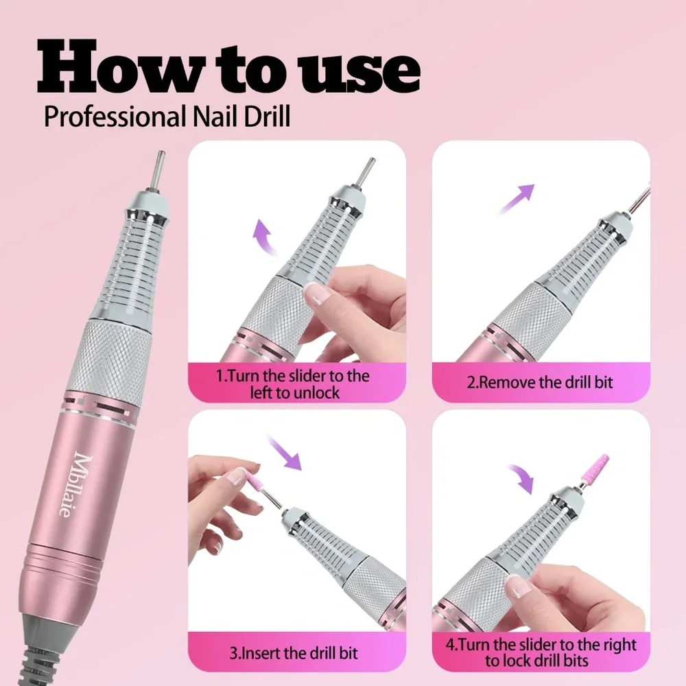 Pink Professional Nail Drill File 45000RPM
